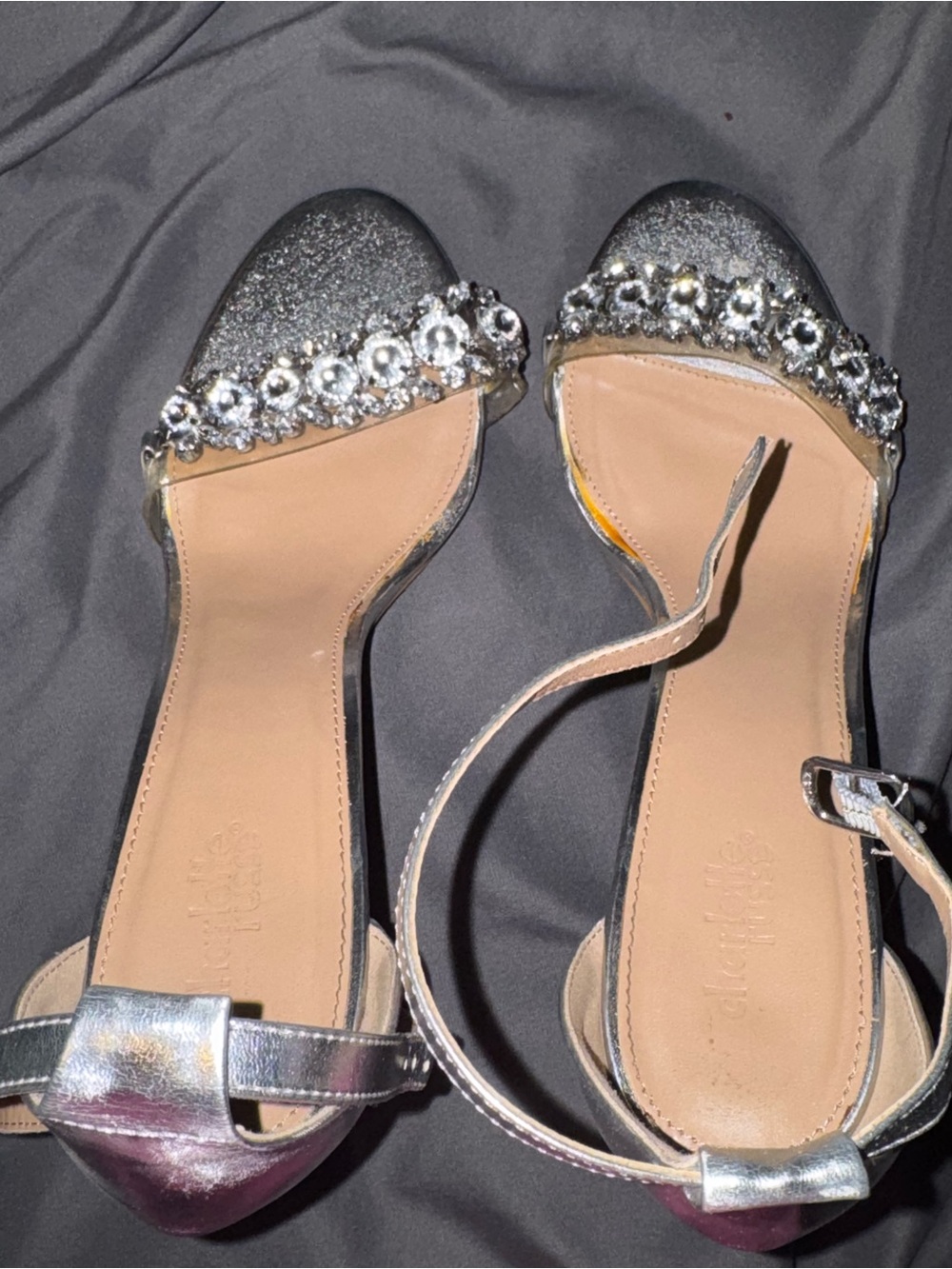 Charlotte Russe Silver and Nude Jeweled Ankle-Strap Sandals